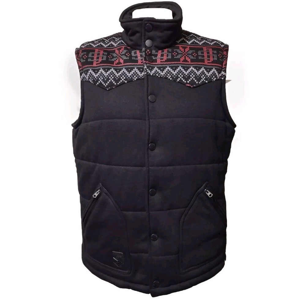 Southpole Puffer Vest XL Mens Fair Isle Y2K Streetwear Black Gorp Core Quilted